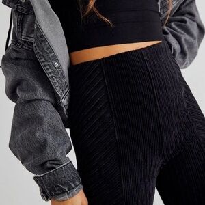Free People Slim Pull-On Black Velvet Flare Pants